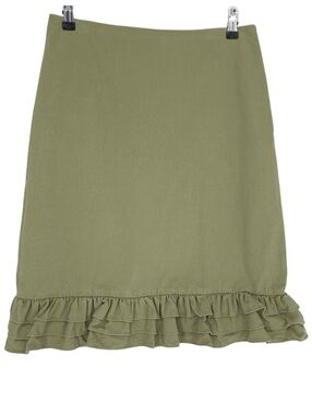 Anthropologie FEI Straight Pencil Skirt Olive Green Ruffle Hem Zip 6